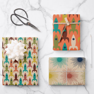 Midcentury Modern Space Age Patterns Wrapping Paper Sheet