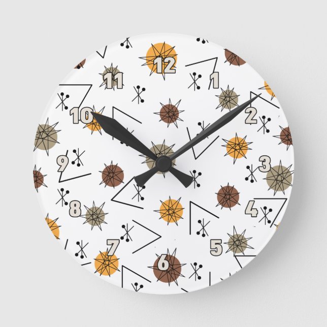 Midcentury Modern Sputnik Planets (Autumn) Round Clock (Front)