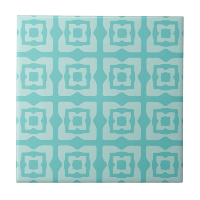 Midcentury Modern Squares Pattern Aquamarine Tile (Front)