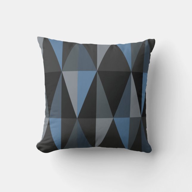 MidCentury Modern Triangles Dark Blue Cushion (Front)