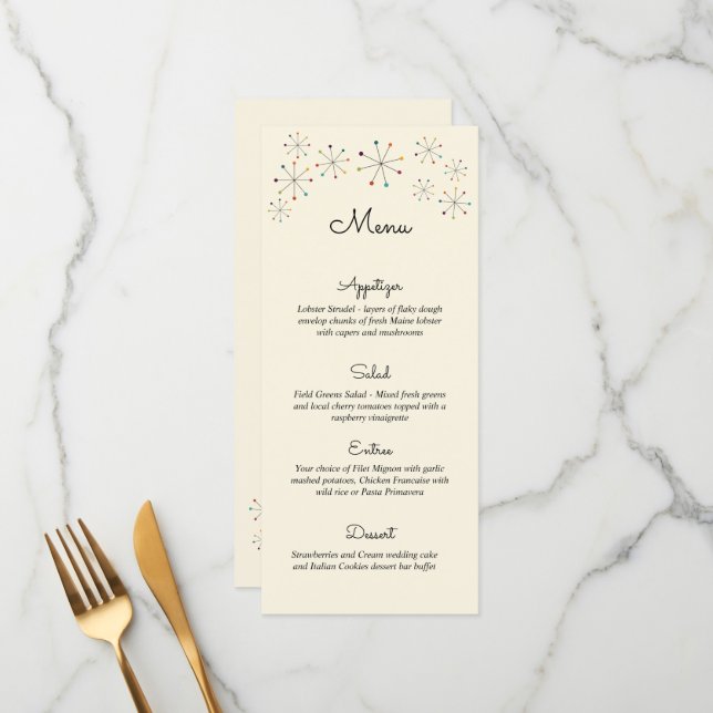 Midcentury Modern Vintage Style Wedding Menu (Front/Back In Situ)
