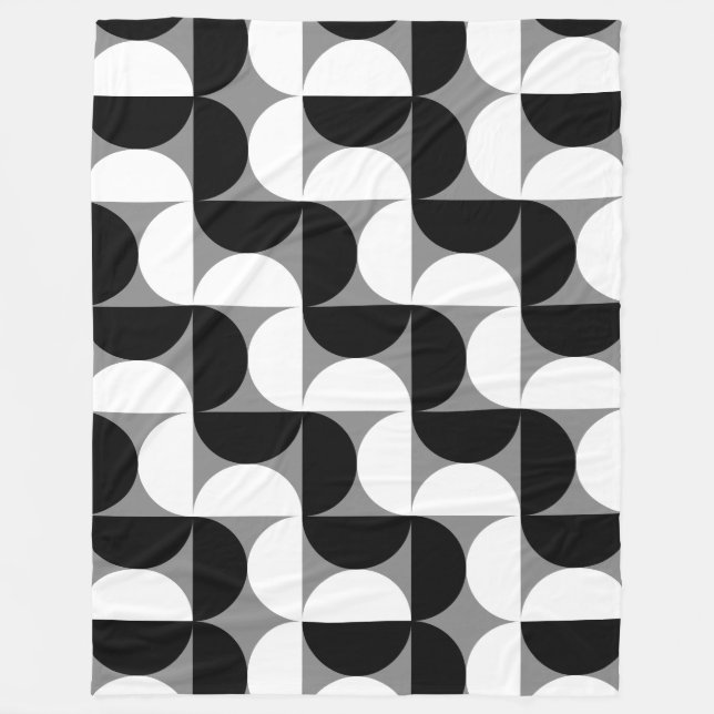 Midcentury Pattern Bowls Black White Fleece Blanket (Front)