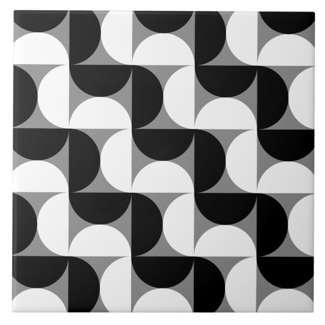 Midcentury Pattern Bowls Black White Tile (Front)
