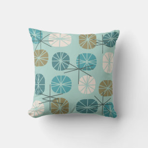 Midcentury Pattern Oblongs Aquamarine Gold Cushion