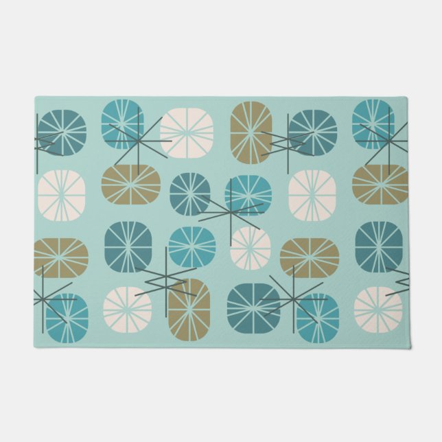 Midcentury Pattern Oblongs Aquamarine Gold Doormat (Front)