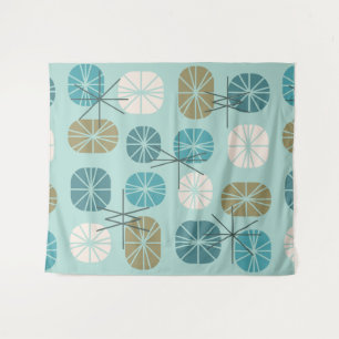 Midcentury Pattern Oblongs Aquamarine Gold Tapestry
