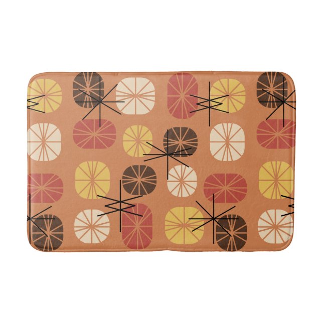 Midcentury Pattern Oblongs Autumn Orange Bath Mat (Front)