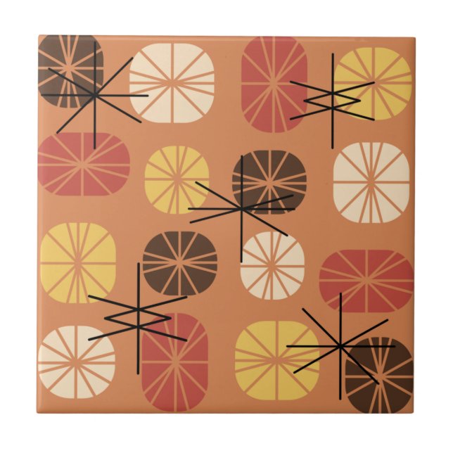 Midcentury Pattern Oblongs Autumn Orange Tile (Front)