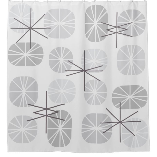 Midcentury Pattern Oblongs Light Grey Shower Curtain (Front)