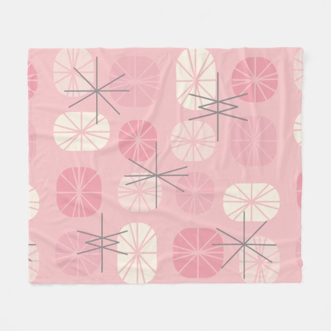 Midcentury Pattern Oblongs Pink Vanilla Fleece Blanket (Front (Horizontal))