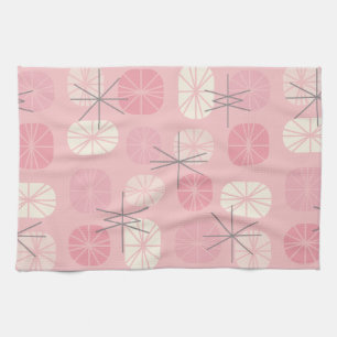Midcentury Pattern Oblongs Pink Vanilla Tea Towel