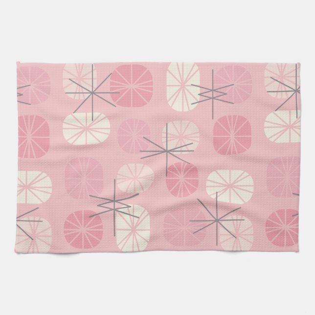 Midcentury Pattern Oblongs Pink Vanilla Tea Towel (Horizontal)