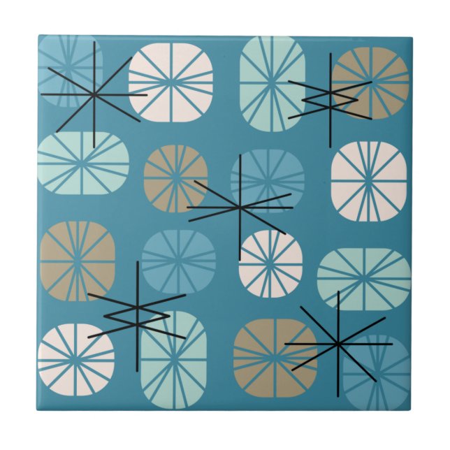 Midcentury Pattern Oblongs Teal White Gold Tile (Front)