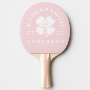 MidCentury Pink Whisper Irish Clover Wedding Crest Ping Pong Paddle