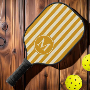 MidCentury Polo Striping Burnt Buttercup Monogram Pickleball Paddle