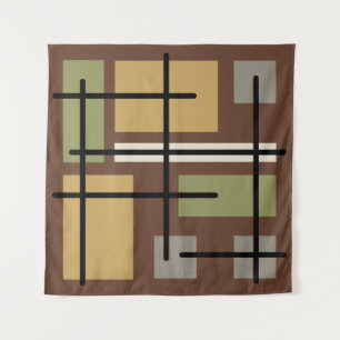 Midcentury Rectangles Squares Brown Multicolored Tapestry