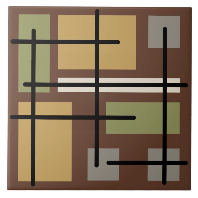 Midcentury Rectangles Squares Brown Multicolored Tile (Front)