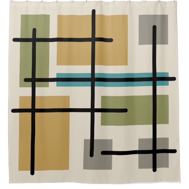 Midcentury Rectangles Squares Multicolored Shower Curtain (Front)