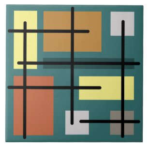 Midcentury Rectangles Squares Teal Multicolored Tile