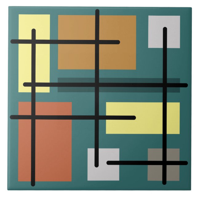 Midcentury Rectangles Squares Teal Multicolored Tile (Front)