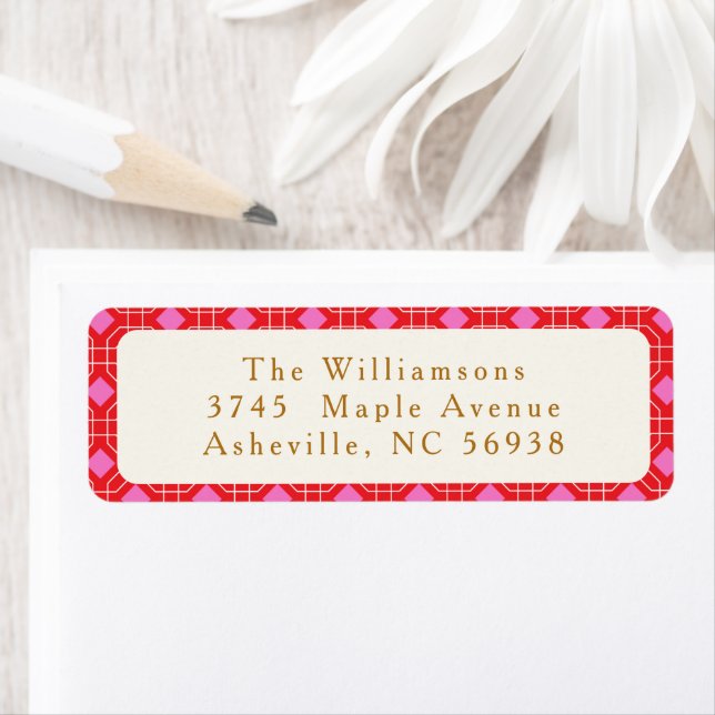 MidCentury Red Pink Cute Christmas Return Address (Insitu)