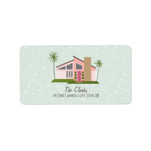 Midcentury Retro Pink House Address Label