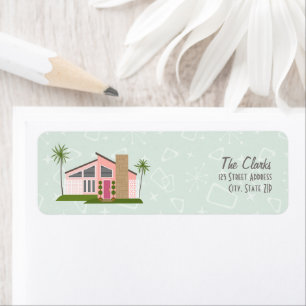 Midcentury Retro Pink House  Label