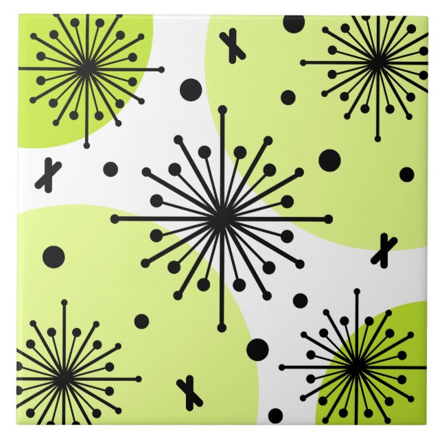 Midcentury Sputnik Starbursts Chartreuse Tile (Front)