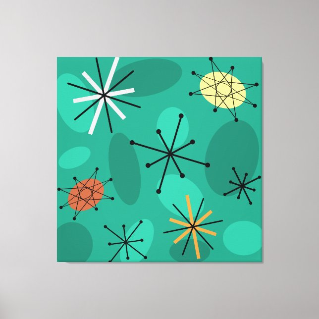Midcentury Sputnik Starbursts Turquoise Canvas Print (Front)