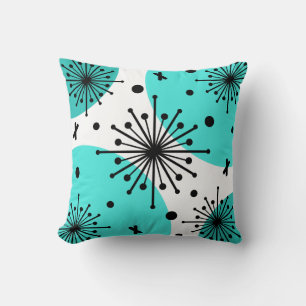 Midcentury Sputnik Starbursts Turquoise Cushion
