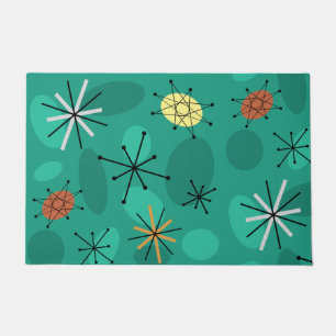 Midcentury Sputnik Starbursts Turquoise Doormat