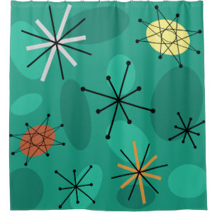 Midcentury Sputnik Starbursts Turquoise Shower Curtain