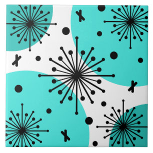 Midcentury Sputnik Starbursts Turquoise Tile