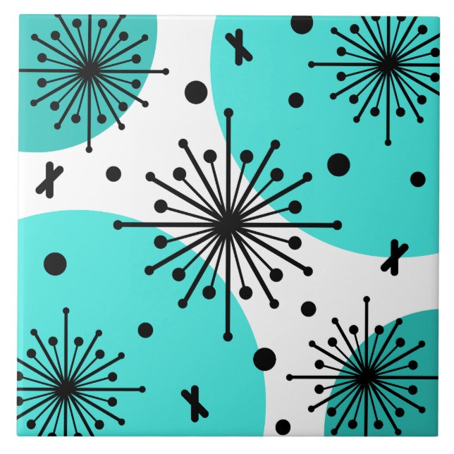 Midcentury Sputnik Starbursts Turquoise Tile (Front)