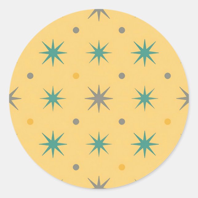 Midcentury Starburst Seamless Pattern Classic Round Sticker (Front)