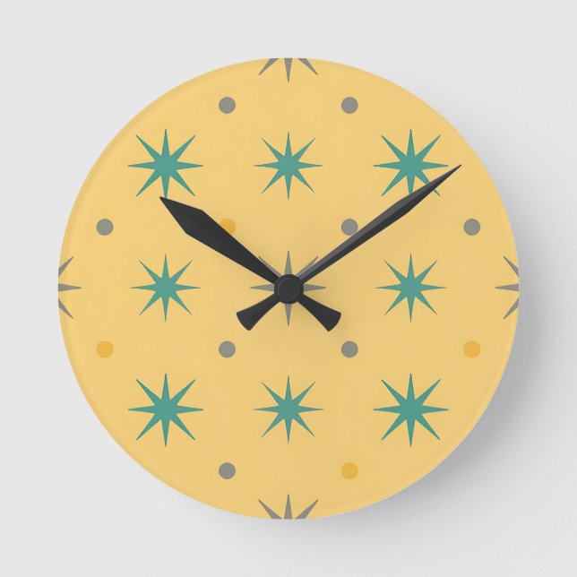 Midcentury Starburst Seamless Pattern Round Clock (Front)