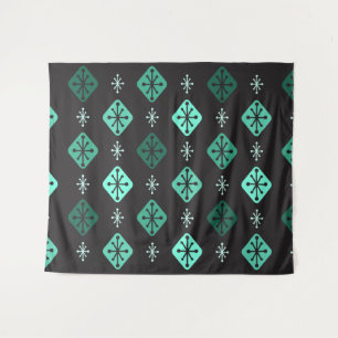 Midcentury Starbursts Diamonds Black Turquoise Tapestry