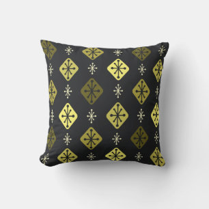 Midcentury Starbursts Diamonds Black Yellow Cushion