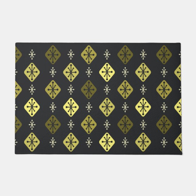 Midcentury Starbursts Diamonds Black Yellow Doormat (Front)