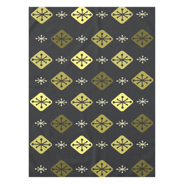 Midcentury Starbursts Diamonds Black Yellow Tablecloth (Front)