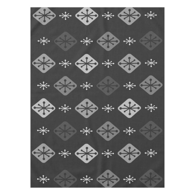 Midcentury Starbursts Diamonds Dark Gray Tablecloth (Front)