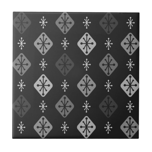 Midcentury Starbursts Diamonds Dark Grey Tile (Front)