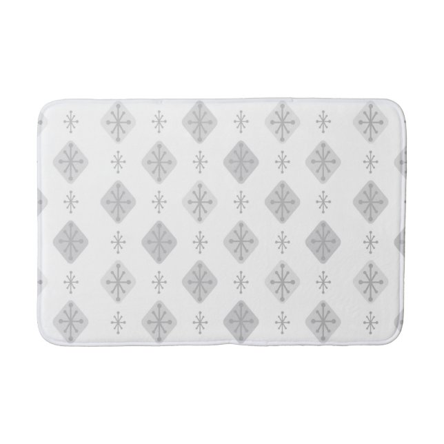 Midcentury Starbursts Diamonds Light Grey Bath Mat (Front)