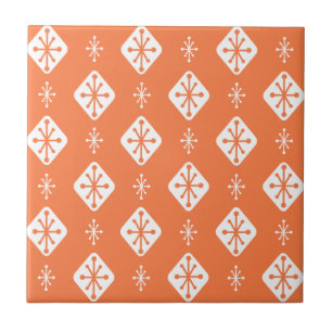 Midcentury Starbursts Diamonds Orange Tile