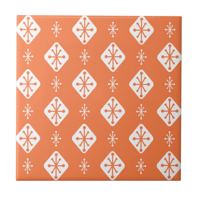 Midcentury Starbursts Diamonds Orange Tile (Front)