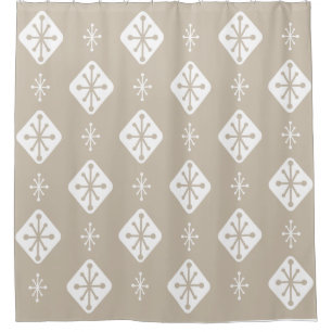 Midcentury Starbursts Diamonds Taupe Shower Curtain