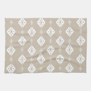 Midcentury Starbursts Diamonds Taupe Tea Towel