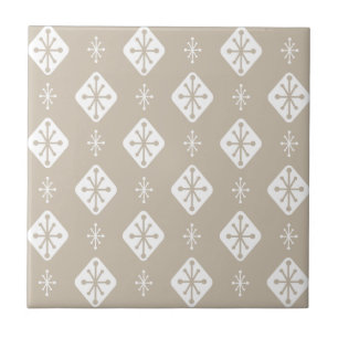 Midcentury Starbursts Diamonds Taupe Tile