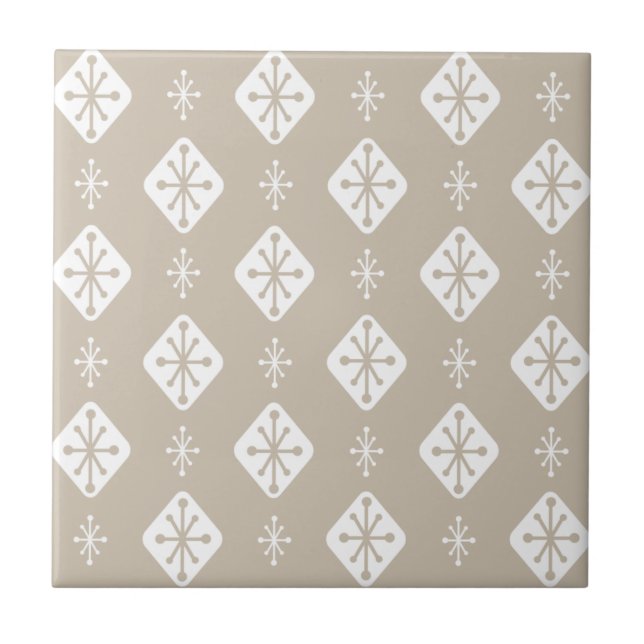 Midcentury Starbursts Diamonds Taupe Tile (Front)