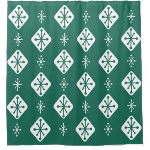 Midcentury Starbursts Diamonds Teal Shower Curtain